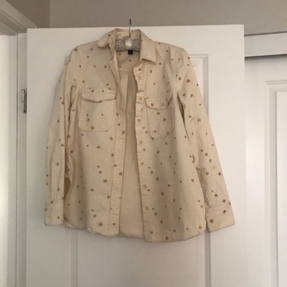 J crew white gold stars cotton button down shirt